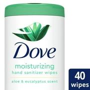 Dove Moisturizing Hand Sanitizer Wipes 99.9% effective against many germs Aloe & Eucalyptus Scent Hand wipes that offer up to 8 hours of moisturization 40 wipes