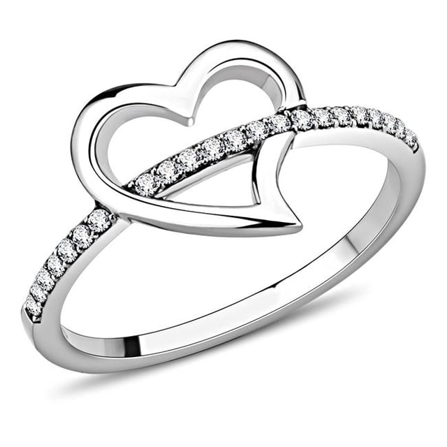 Bague en Acier Inoxydable Poli pour Femmes avec Grade AAA CZ en Transparent - Taille 7