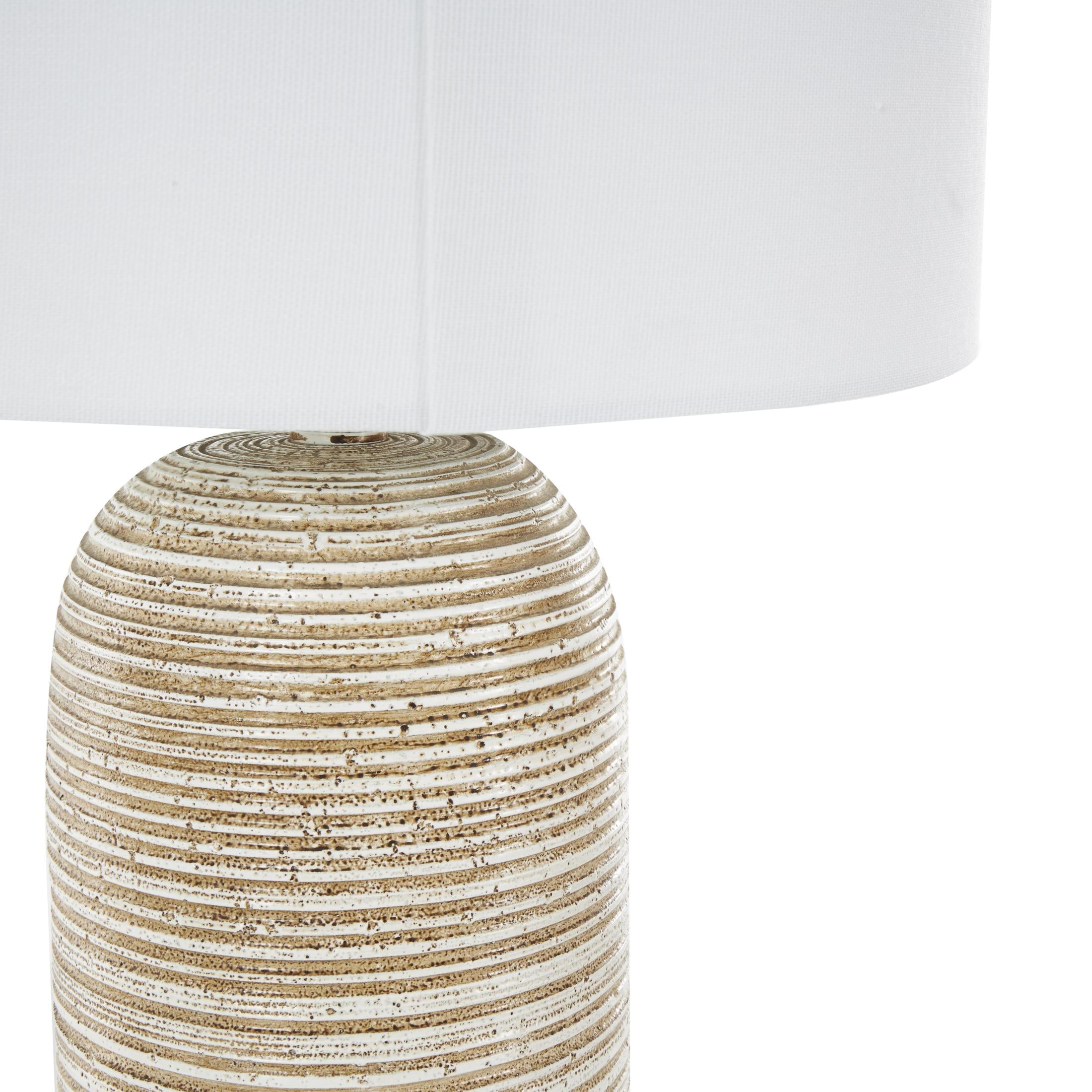 DecMode 27" Brown Table Lamp with White Linen Shade