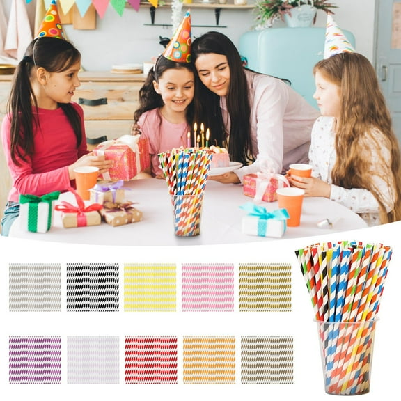 BCZHQQ 100-Pack Assorted Colorful Striped Paper Straws - Perfect for Shakes,Cocktails,& Coffee,Summer Saving Clearance