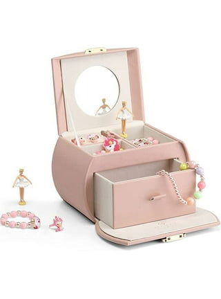 Vlando Musical Jewelry Box for Girls,Stickers for Children Day Gift,  Leather Half Moon Jewelry Box for Kids, Ideal for Bedroom Decoration or  Birthday