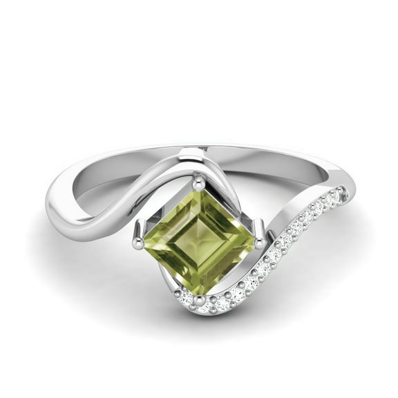 Mooneye 5mm Square Peridot 925 Sterling Silver Solitaire Bypass Women Valentines Day Gift Ring