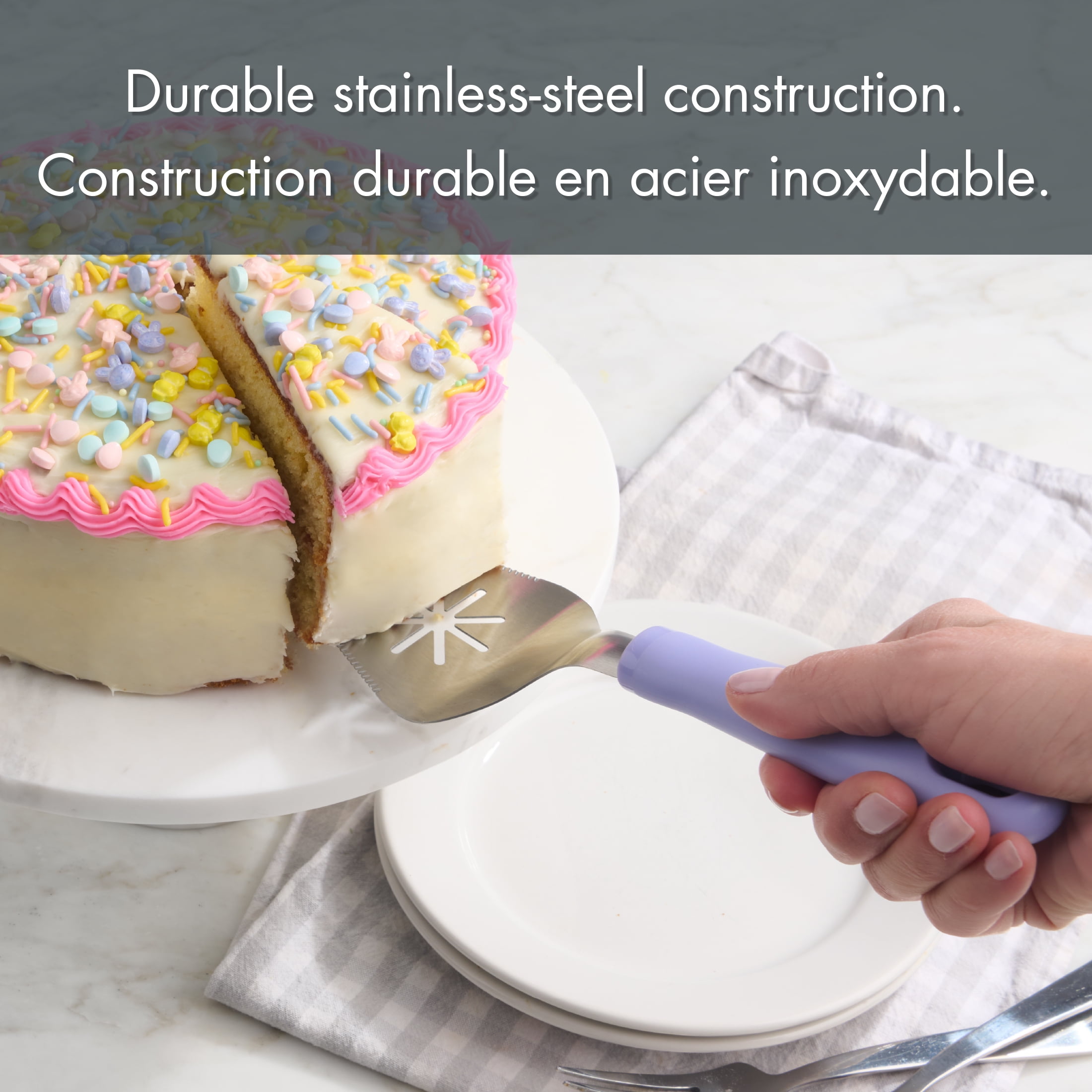 Way to Celebrate Stainless Steel Pie, Cake and Pizza Server in Soft Purple, Easter Baking Tool