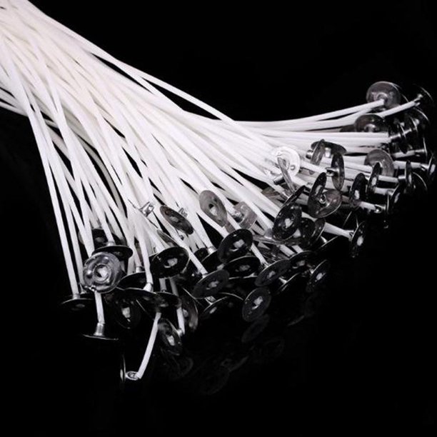 Pack 100 Pre Waxed Candle Wicks for Candle Making With Sustainers 12cm