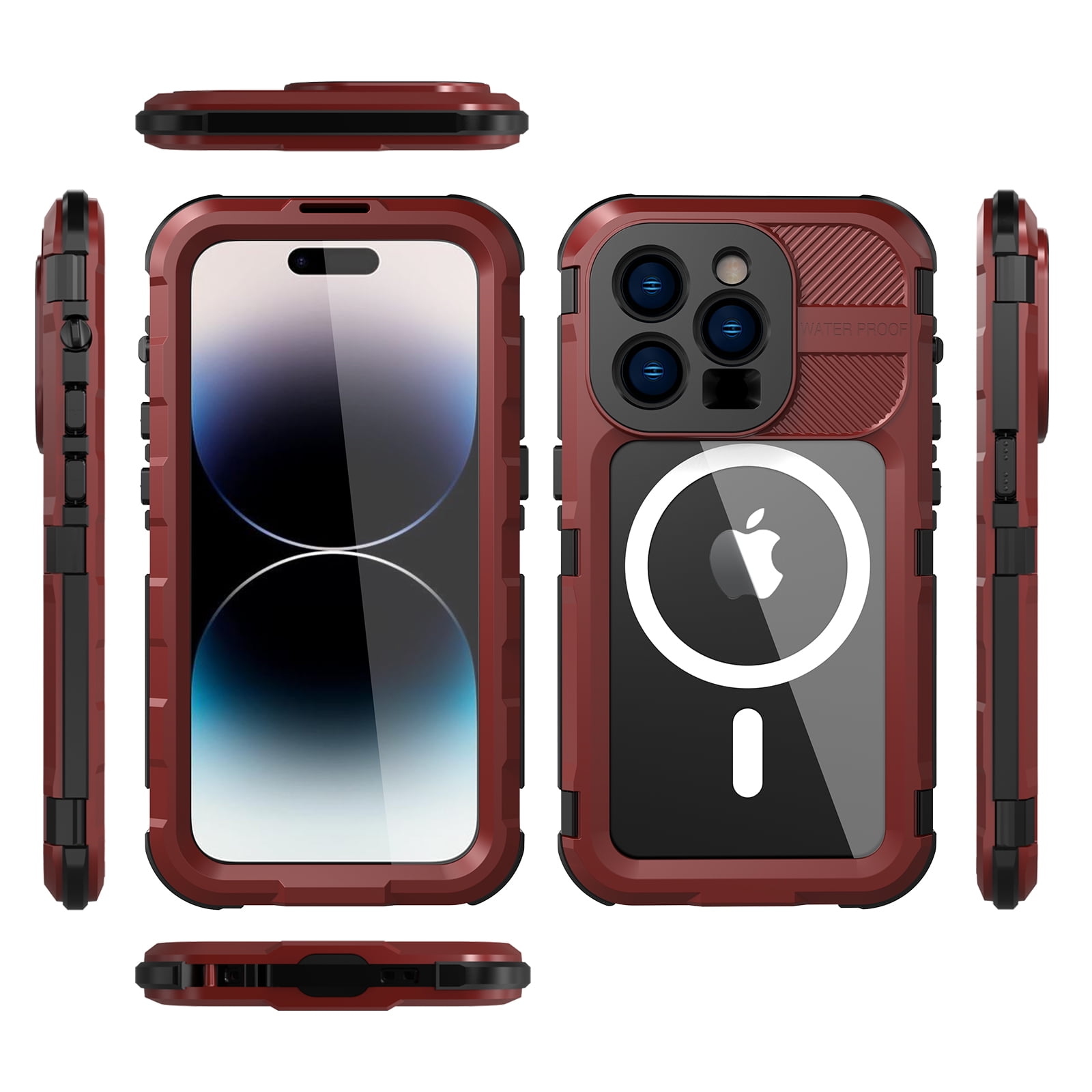 for iPhone 14 Pro Max Case Waterproof Shockproof Dustproof Full-Body Sturdy with Camera Lens Protection and Built-in Screen Protector,Underwater Full Sealed Cover for iPhone 14 Pro Max, Red