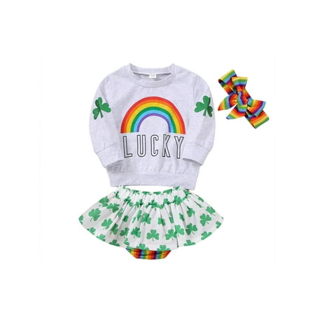 

St. Patrick s Day Clothes For Infant Boys Girls Rainbow Lucky Clover Long Sleeve Pullover Sweatshirt