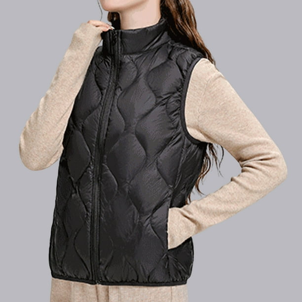 Chaquetas y abrigos casuales sin mangas y sin capucha para mujer, chaqueta acolchada ligera con cuello alto y sin mangas, abrigo con cremallera para otoño e invierno, chaqueta para mujer