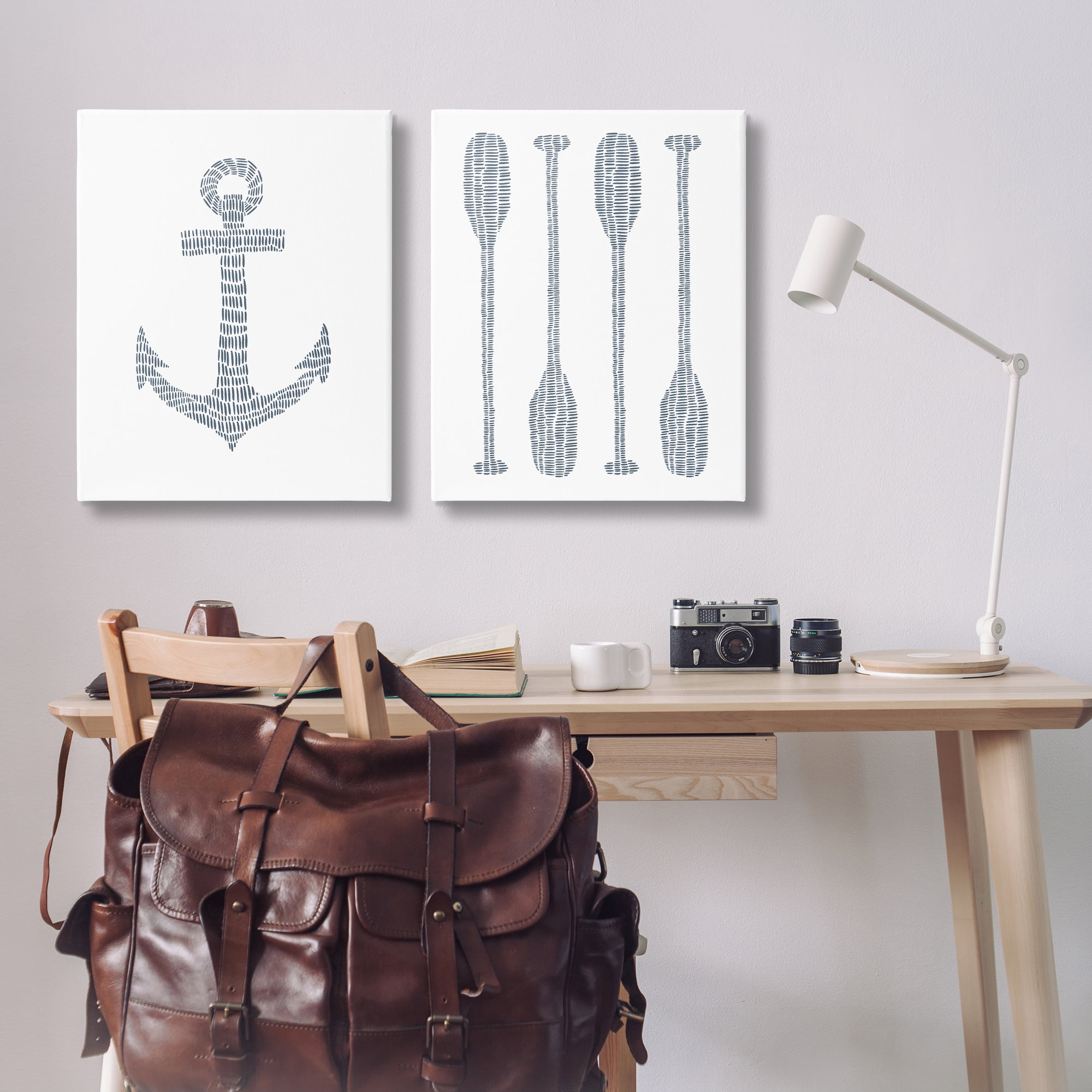 Stupell Industries Simple Lines Nautical Anchor Oars Nautical & Beach Painting Wrapped Canvas Art Print Wall Art, 24 x 30, Set of 2