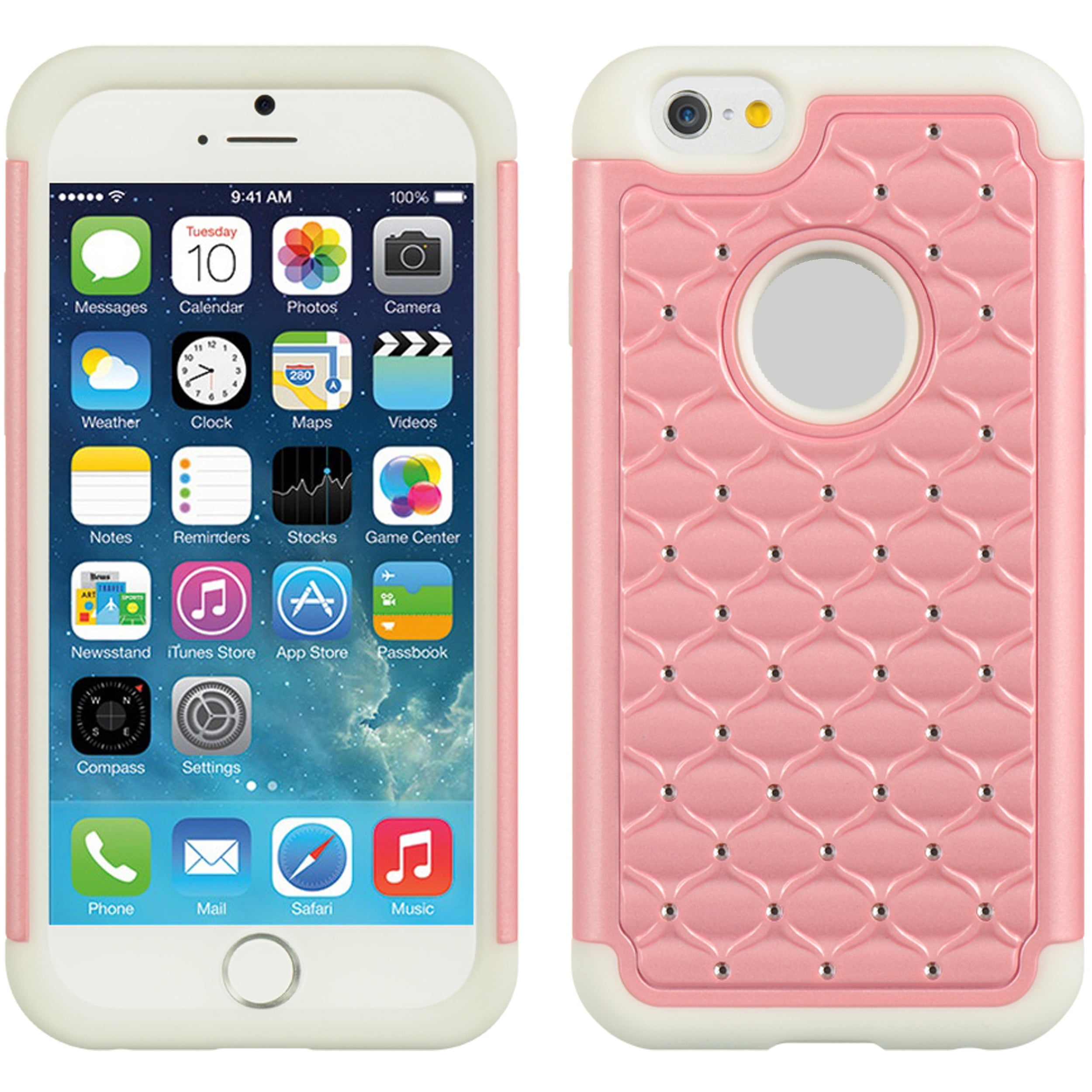 iPhone 6 / 6S Elegant Shining Diamond Ultra Thin Skin Case For Apple iPhone 6 / 6S With Drop Resistant, Shockproof Silicone Exterior (Pink/White)