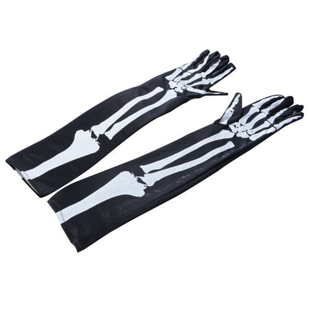 Horror Ghost Claw Gloves Elbow Length Gloves with White Skeleton for Cosplay Show Costume Party Halloween Masquerade Party