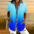 thumbnail image 2 of Sentmoon Tunique en Denim pour Femmes Coupe Ample Chic Manches Courtes Col à Revers Boutonnée Coupe Ample Couleur Dégradée Extensible Hauts d'Été pour Femmes Confortable P-2TG, 2 of 6