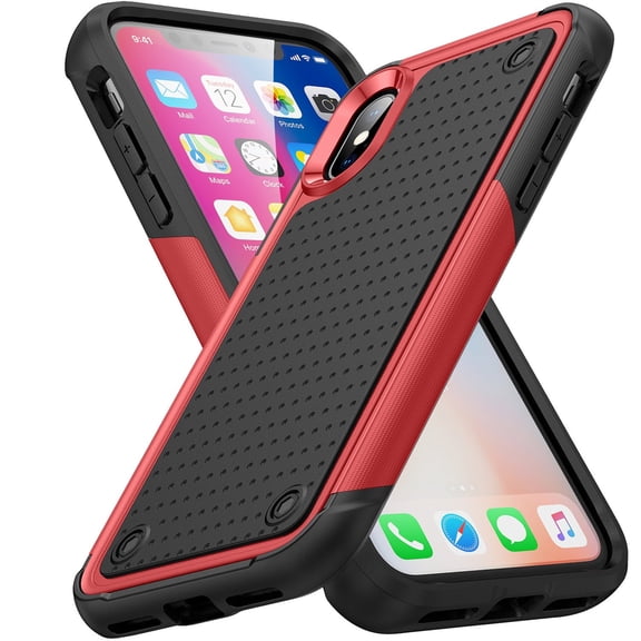 Nalacover iPhone XS Max Case, Heavy Duty 3 in 1 Rugged Shockproof Rugged Silicone Hybrid Hard PC Soft TPU Bumper Camera Raised Drop Protective Girls Women Boy Men Phone Covers, Red
