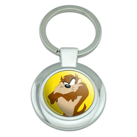 Looney Tunes Taz Keychain Classy Round Chrome Plated Metal