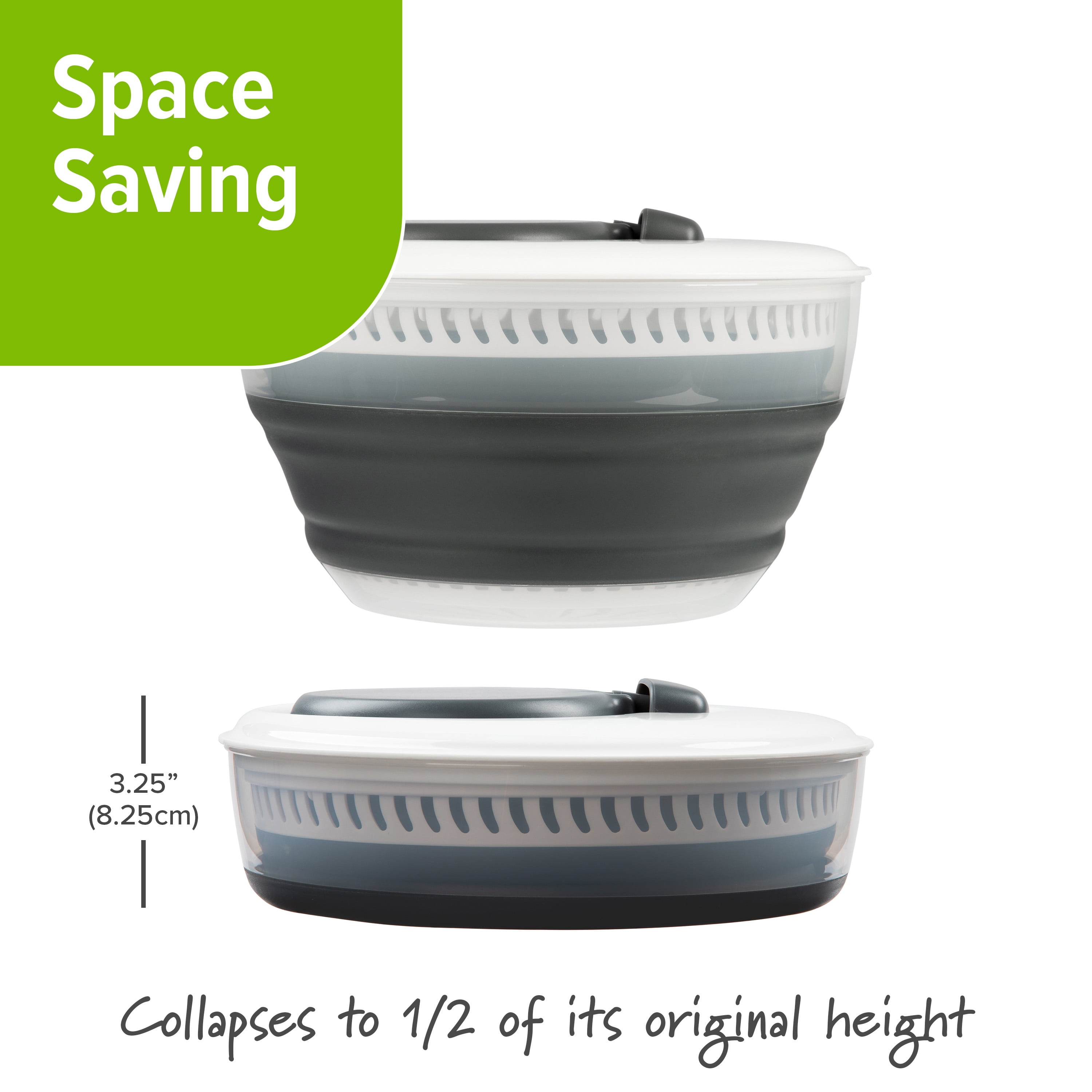 Prep Solutions Space-Saving 3 Quart Collapsible Salad Spinner with Easy Handle