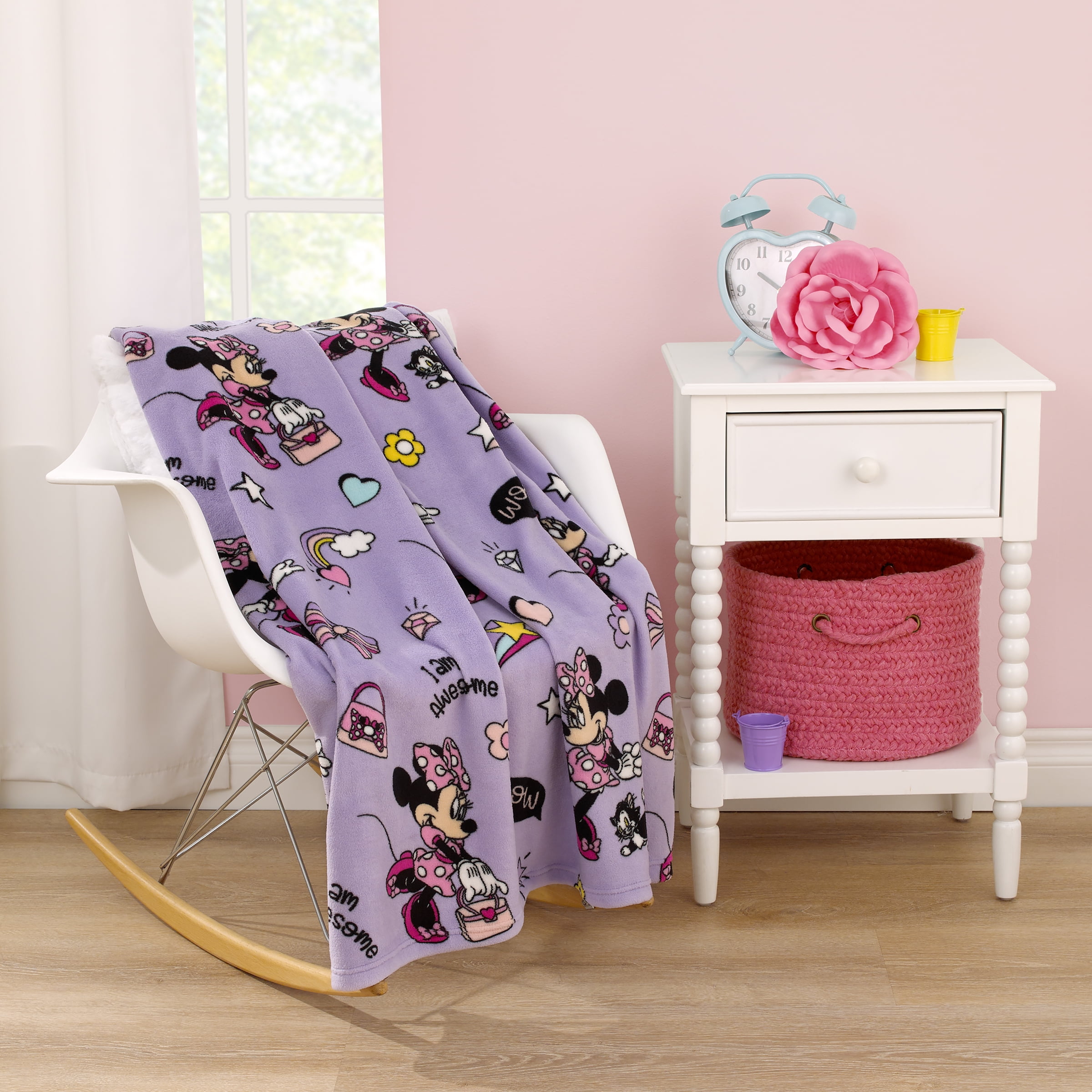 Disney Minnie Mouse I Am Awesome Plush Toddler Blanket, Lavender, Pink, Preschool Girl