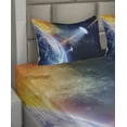 thumbnail image 2 of Outer Space Sheet Set, Vibrant UFO on Earth Secret Experiment Climate Change Terrestrial Fiction, Fitted and Flat Sheet with Pillowcases Bedding Accent 4 Piece Set, Queen, Blue Orange, by Ambesonne, 2 of 4
