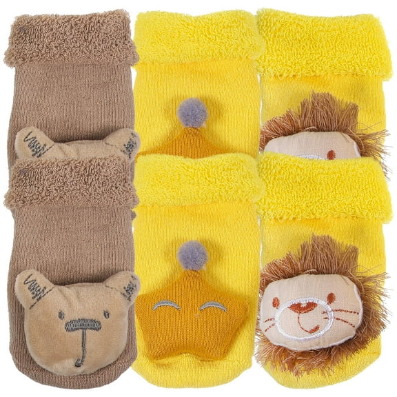 Masteelf  3 Pairs Anti-skid Cotton Socks Lovely Toddler Newborn Christmas Baby Floor Child Boy Yellow