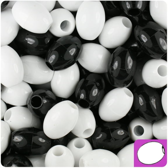 BeadTin Black & White Opaque 14mm Oval Pony Beads (200pcs)