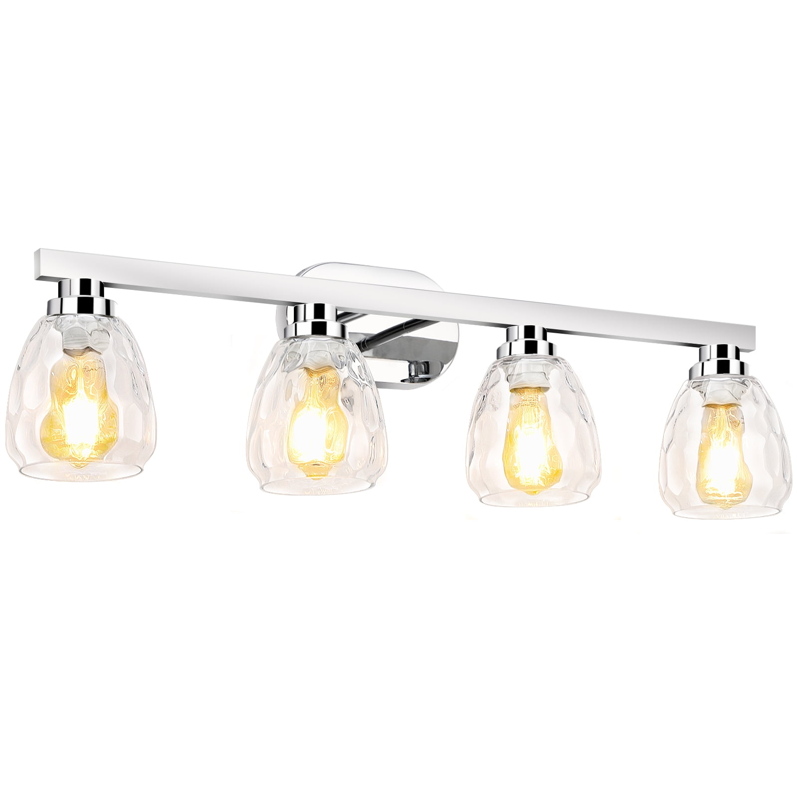 3/4/5/6 Light Bathroom Light Fixtures, Chrome Vanity Light Fixtures Over Mirror Wall Mount Lighting Fixture with Hammered Glass Shade E26 Socket for Hallway Kitchen Bedroom Living Room