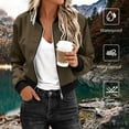 thumbnail image 2 of MaFYtyTPR Women's Thin Windbreaker Jacket Fall Winter Zip Up Cropped Bomber Jackets Long Sleeve Waterproof Outwear for Daily Wear A-Brown M, 2 of 6