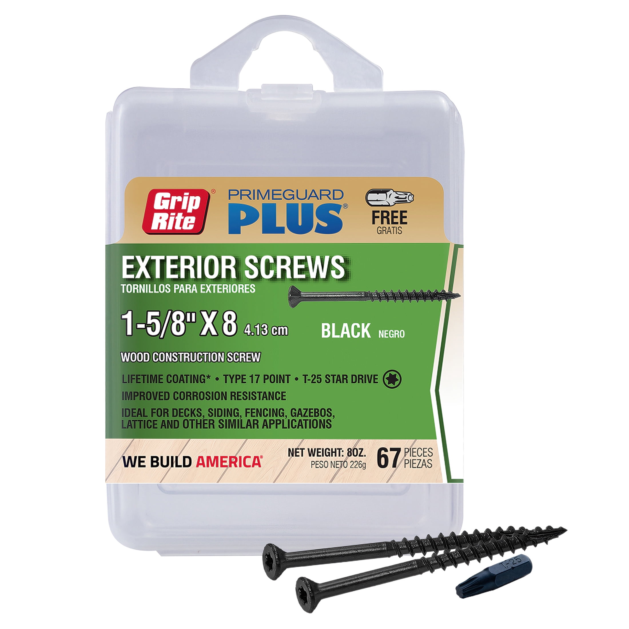 (6 pack) Grip-Rite PrimeGuard Plus #8 x 1-5/8 in. Black Wood to Wood Deck Screw 67CT