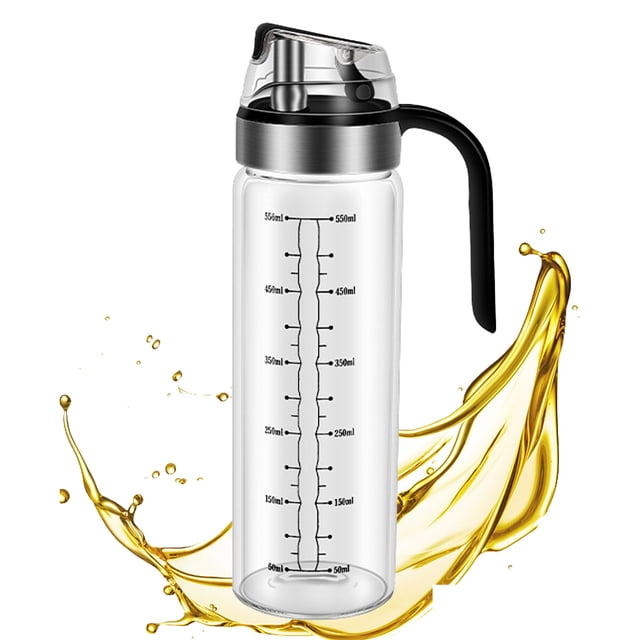 Dispensador de aceite de oliva - Botella dispensadora de aceite de oliva con tapa automática, juego de dispensador de aceite y vinagre de vidrio de 15/18 oz - Botellas dispensadoras de