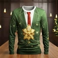 thumbnail image 2 of Christmas T-Shirts for Men Long Sleeve Funny 3D Graphic Party Crew Neck Casual Cozy Family Xmas Gift Mens T-Shirts Army Green XL, 2 of 3