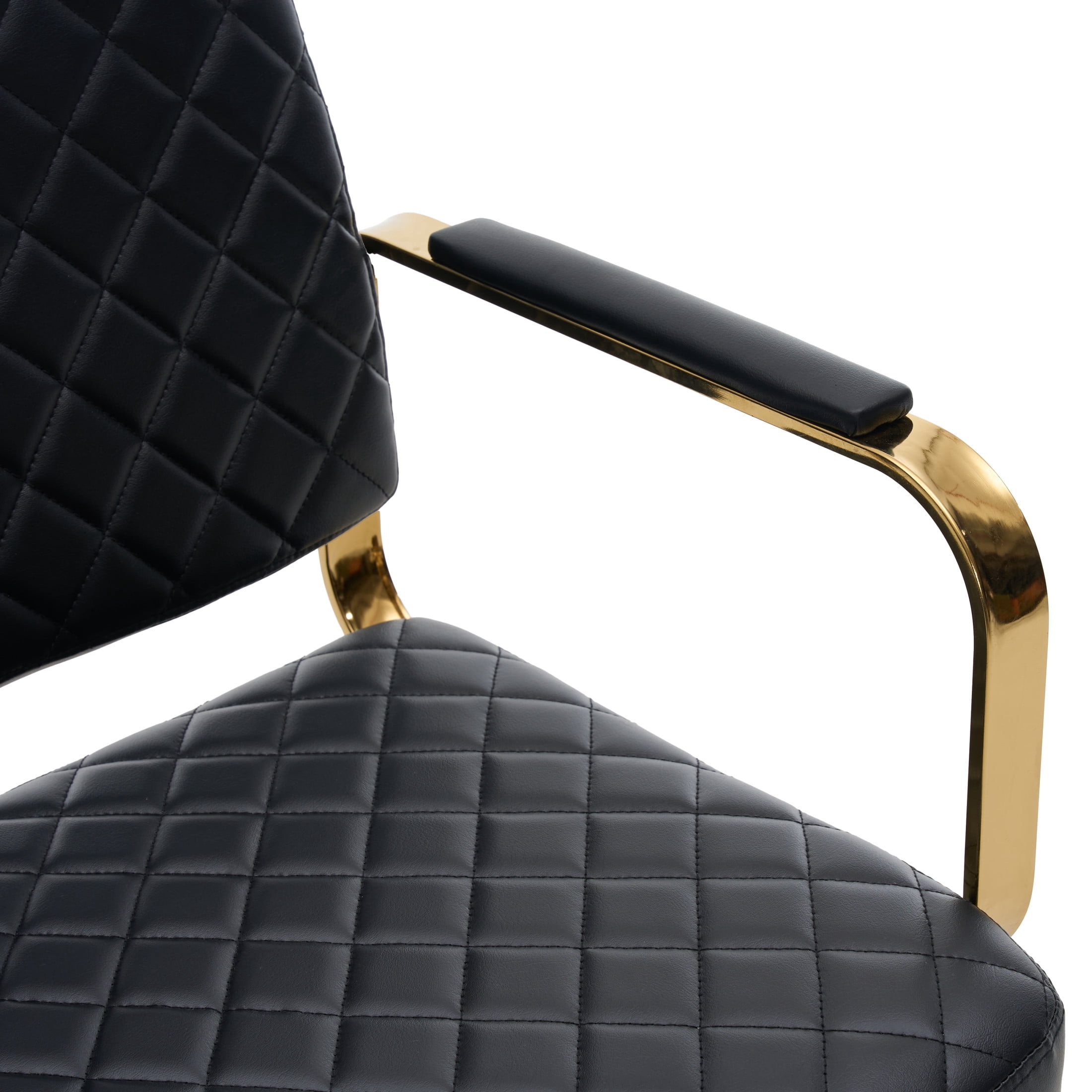Noble House 360° Swivel Adjustable Salon Styling Chair, Diamond-Quilted PU Upholstery, Black+Gold