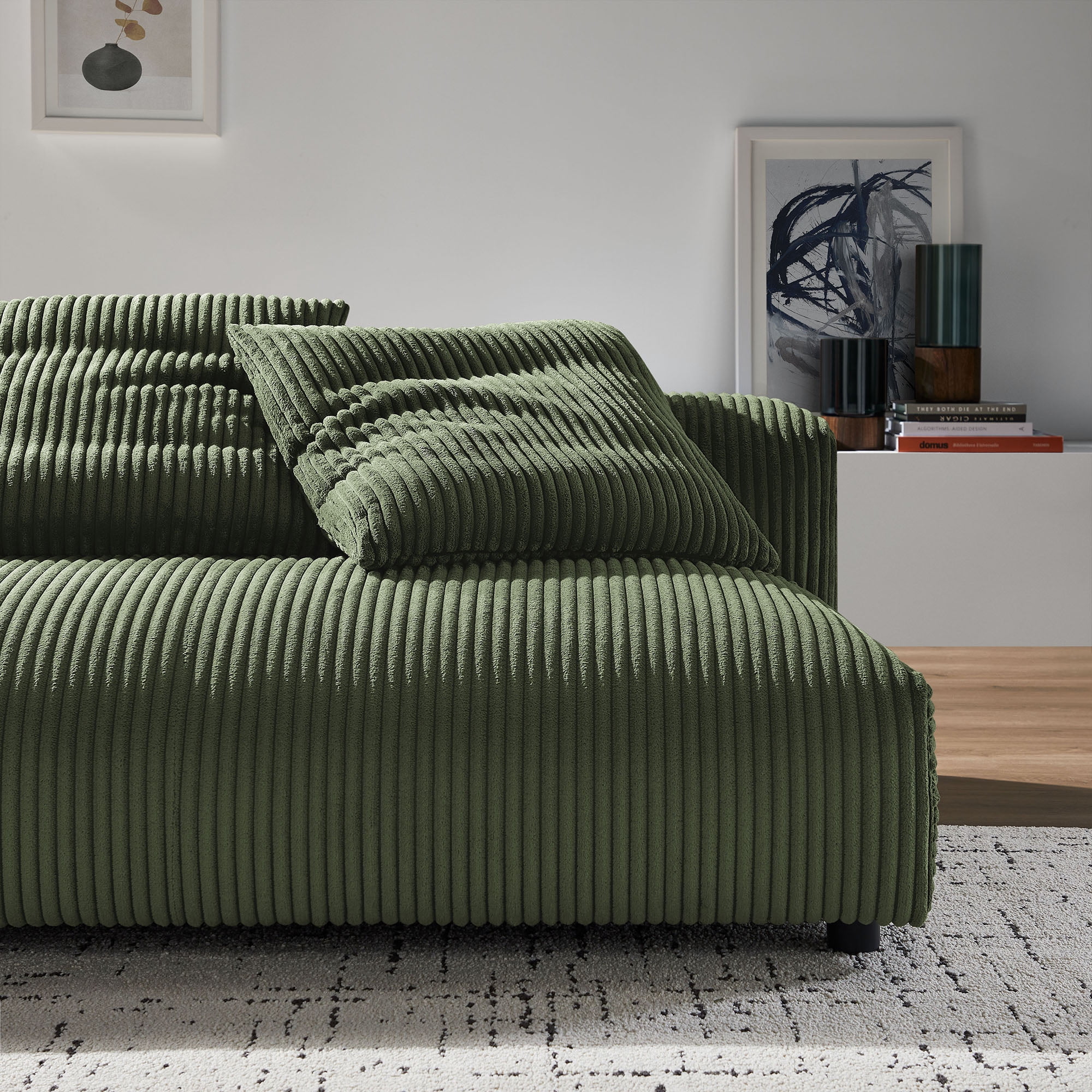Solace Modular Corduroy Upholstered Armless Loveseat in Fern