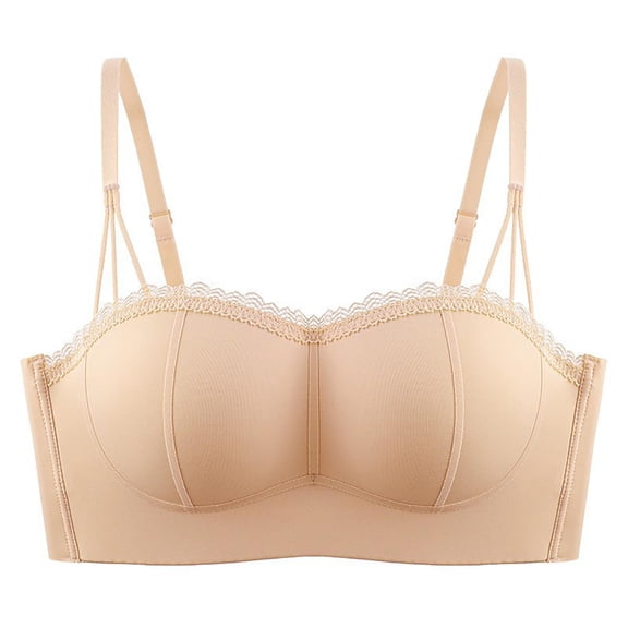 NTACZA Lace Trim Women's Bra Demi & Balconette Double Thin Adjustable Straps Wire-Free U-Back Solid Sweetheart Neck Everyday Size 32