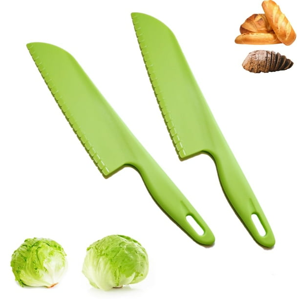 Cuchillo para lechuga para evitar que se dore, cuchillo de cocina dentado de plástico para verduras, ensaladas, frutas, pan o pasteles,Green
