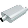 thumbnail image 1 of Rumble Exhaust R20402 Exhaust Muffler  Aluminized Steel Case; Single 3 Inch Center Inlet; Dual 2-1/2 Inch Outlet; 13 Inch Overall Length, 1 of 1