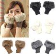 thumbnail image 2 of Yesbay Women Faux Rabbit Fur Hand Wrist Warmer Winter Fingerless Knitted Gloves-Light Grey, 2 of 6