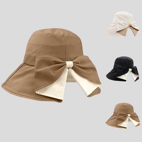 Women's Bowknot Wide Brim Sun Hat Foldable Wide Brim Cap UV Protection Breathable Summer Travel Beach Hat