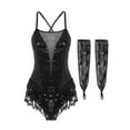 thumbnail image 3 of iiniim Womens Latin Dance Sparkly Sequins Leotard with Fringe Modern Jazz Dancewear Black M, 3 of 7