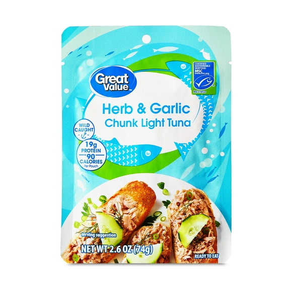 Great Value Herb and Garlic Chunk Light Tuna, 2.6 oz Pouch