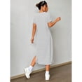 thumbnail image 2 of Black And White Striped Knit Short Sleeve Midi Dress Casual Summer Style, 2 of 6