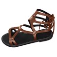 thumbnail image 4 of Rokment Women's Roman Vintage Flat Dress Sandals Beach Casual Gold Metal Buckles Leather Open Toe Fisherman Gladiator Walking Summer Shoes Brown Size 6.5, 4 of 4