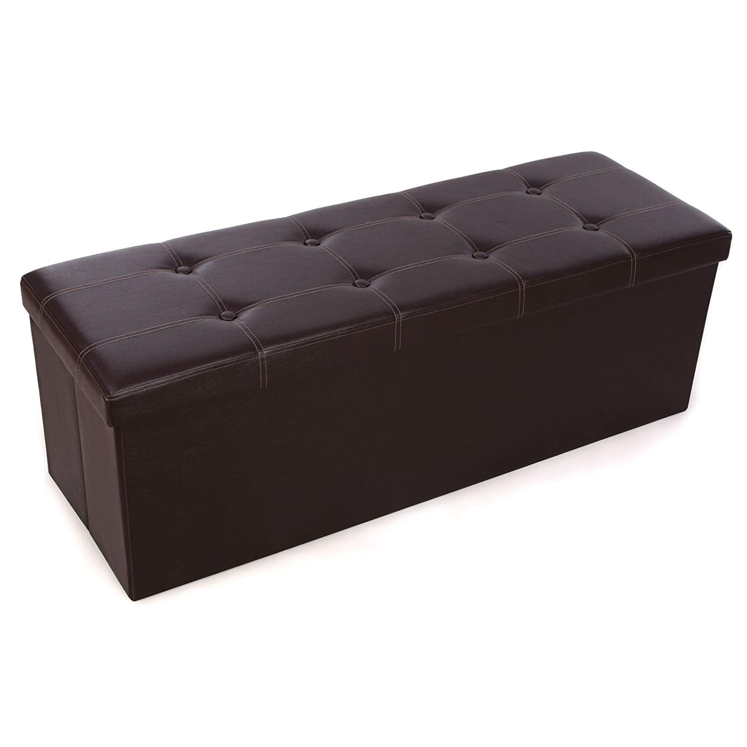REDCAMP 38 x 38 x 38 cm Folding Ottoman Seat Storage Box Faux Leather Footstool and Pouffes Foot Rest Stool for Kids Toys Bedroom Living Room 55L Brown