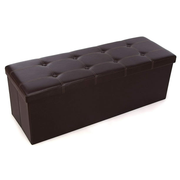 43 Faux Leather Folding Storage, Leather Ottoman Storage Bench