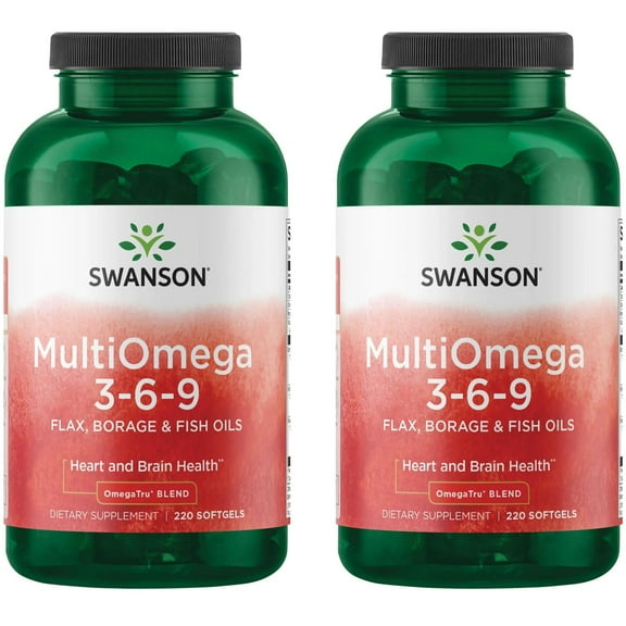 Swanson MultiOmega 3-6-9 - Non-GMO Flax Oil, Borage Oil, & Fish Oil Capsules - Essential Fatty Acids Supporting Cardiovascular Health & Brain Health - (220 Softgels, 2400mg Serving) 2 Pack