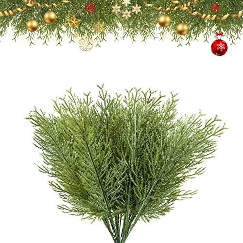 25pcs Artificial Pine Branches - Faux Evergreen Leaves Christmas Greenery Picks for Decoration, Centerpieces, Vase, Table Decor - Real Touch Cedar Stem
