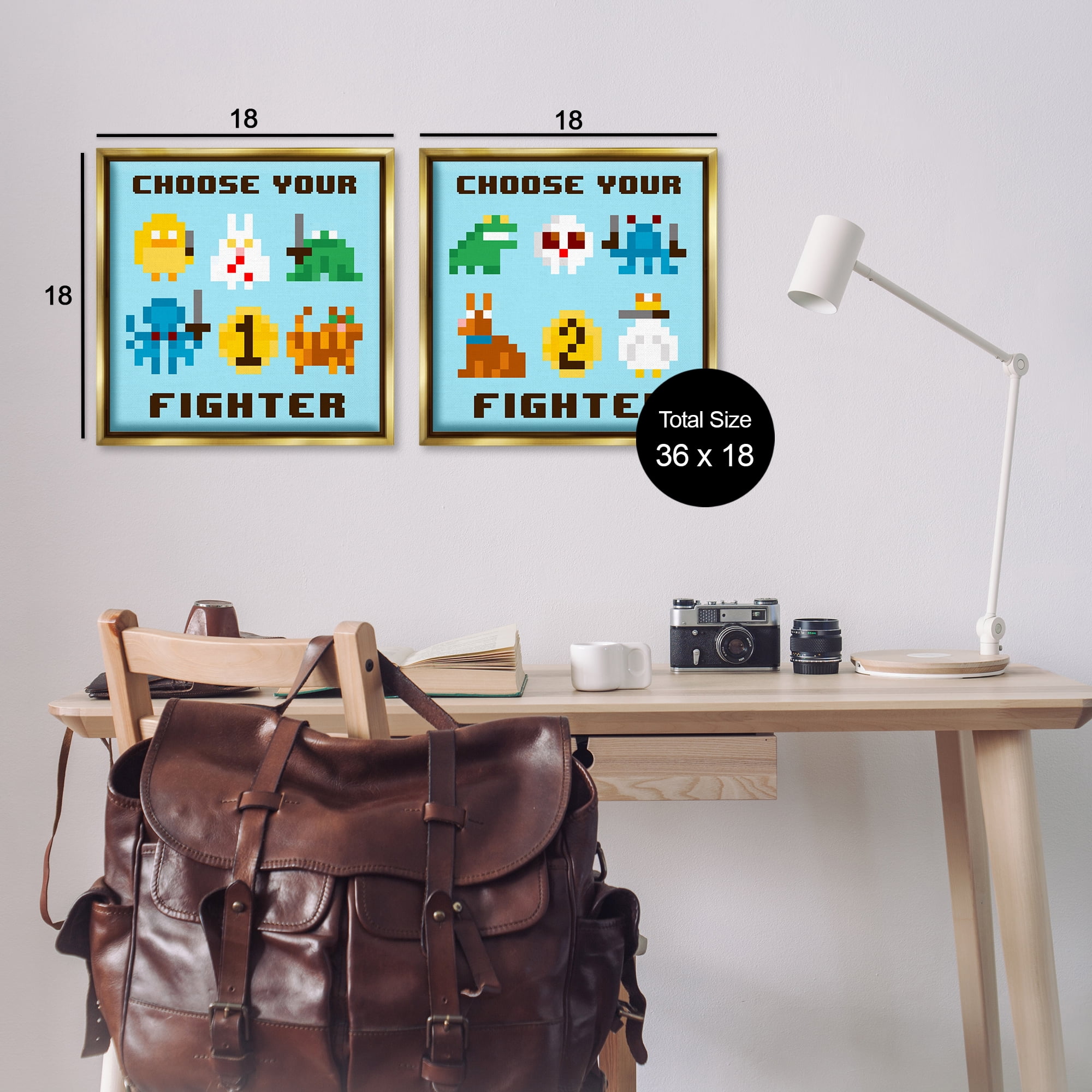 Stupell Industries Choose Your Fighter Game Entertainment Painting Gold Floater Framed Canvas Art Print Wall Art, 18 x 18, Set of 2