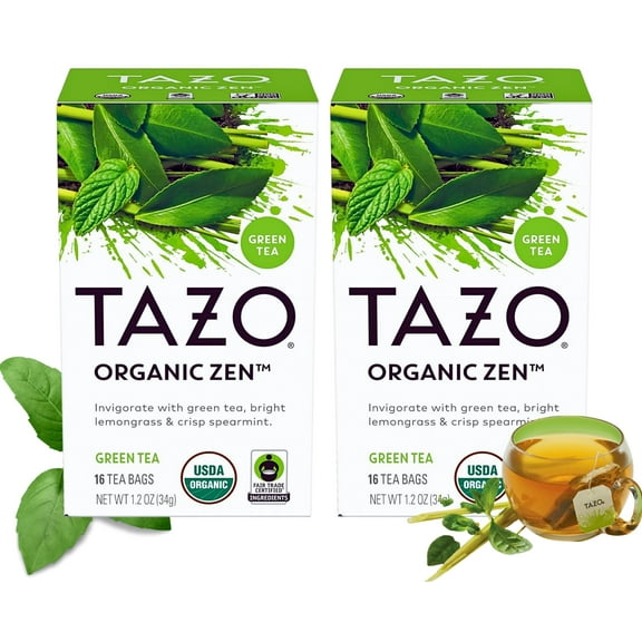 TAZO Organic Zen Green Tea, Green Tea Zen for Health and Wellness, 32 Total Tea Bags (16ct - Pack of 2)