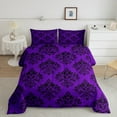 thumbnail image 2 of Manfei Baroque Damask Flowers Queen Comforter Set,Rustic Victorian Floral Bedding Sets,Purple Black Bedding Comforter Set For Adult,Luxury Bedroom Decor Reversible,3 Pieces, 2 of 8