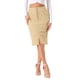thumbnail image 1 of Falda de mezclilla midi A-line de mujer INSPIRE CHIC, con cintura alta, abertura frontal, stretch, talla XL, color caqui claro, 1 of 6