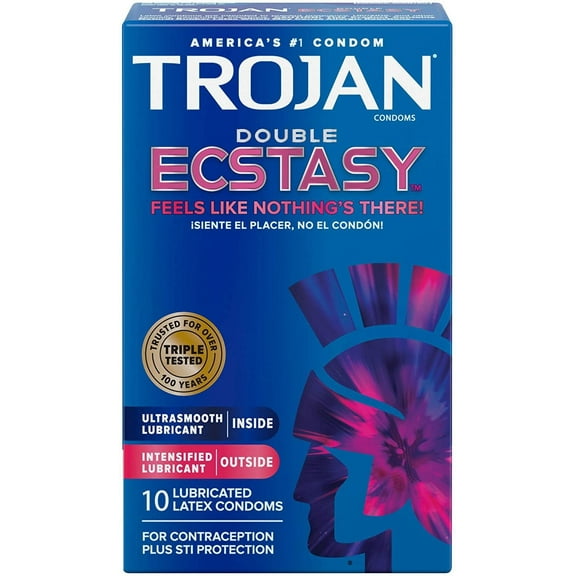 Trojan Double Ecstasy Ultrasmooth Intensified Lubricated Latex Condom, 10ct