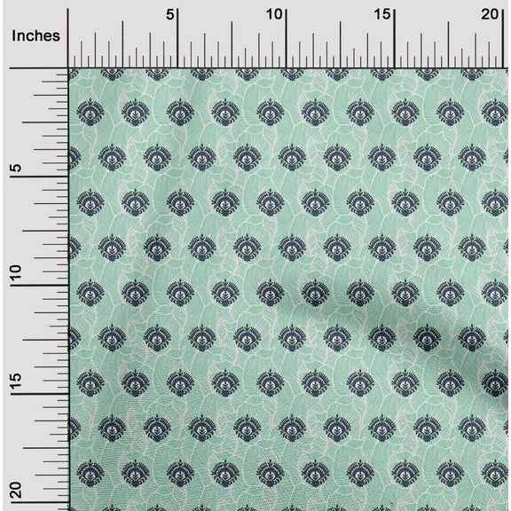 oneOone Cotton Poplin Twill Light Mint Green Fabric Leaves & Floral Block Dress Material Fabric Print Fabric By The Yard 56 Inch Wide