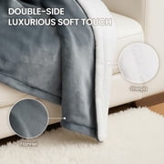 MaxKare 50 x 60 Electric Throw Blanket with 6 Heating Levels & 1-5H Auto-off, Machine Washable Flannel & Sherpa, Gray & White