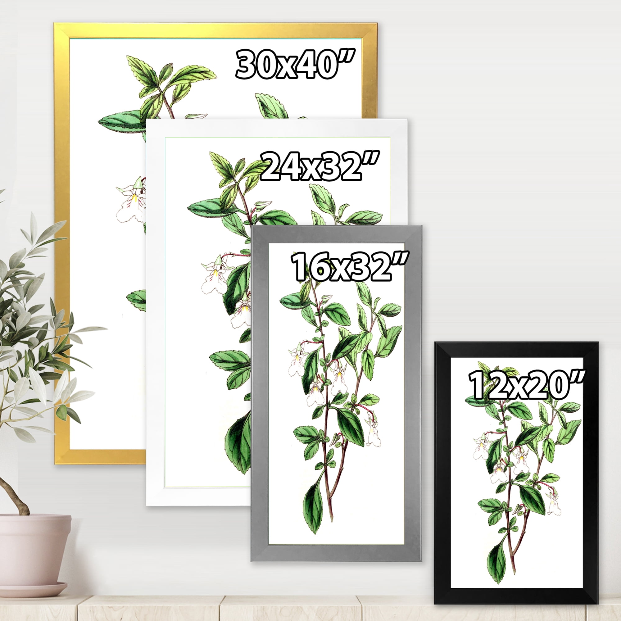 Designart 'Ancient Green Leaves Plants VII' Traditional Framed Art Print